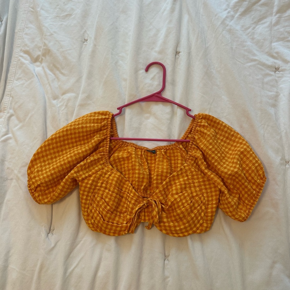 Target Mustard Gingham Puff Sleeve Blouse